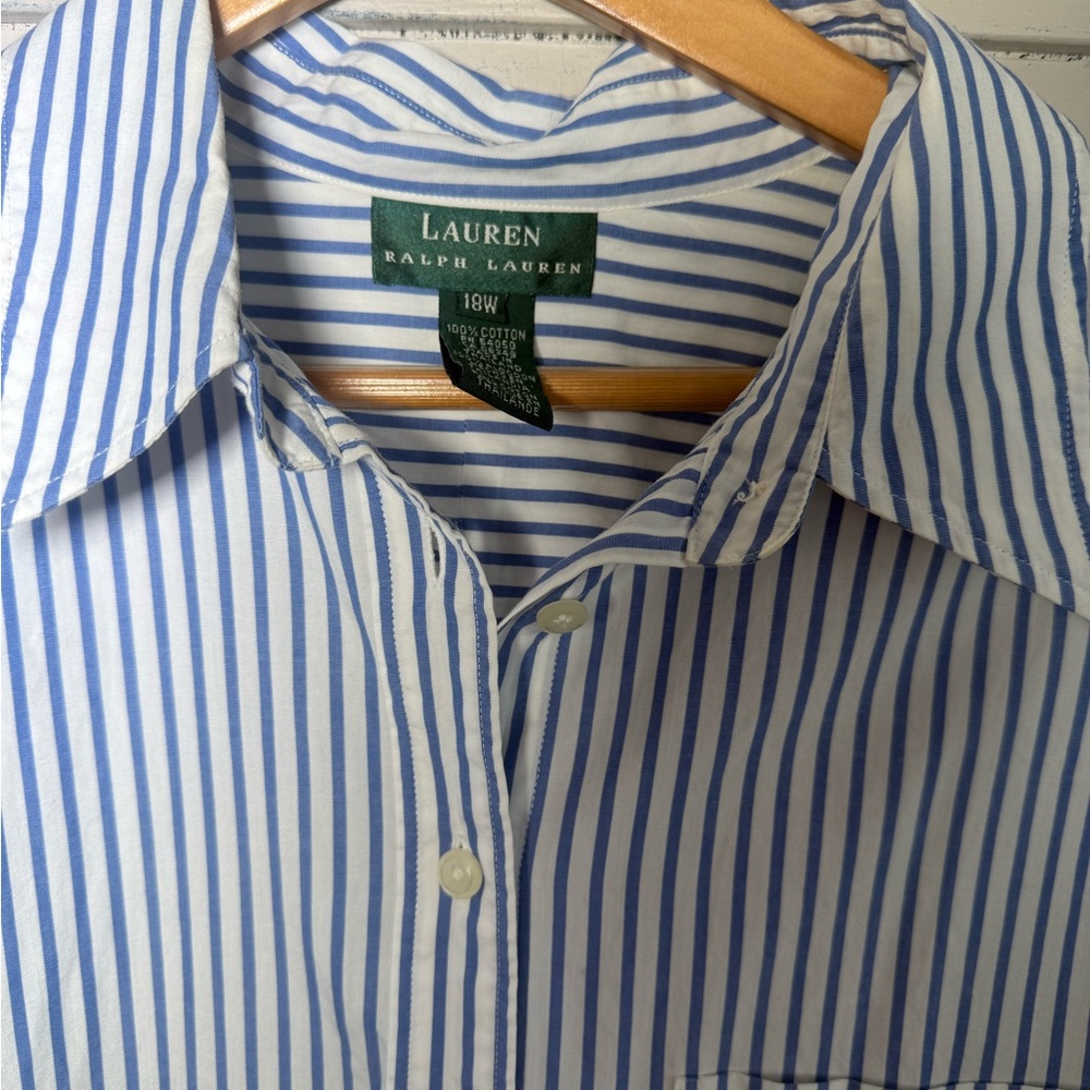 Ralph Lauren Blue and White Striped Cotton Button-Up Shirt embroidered logo - Picture 4 of 7